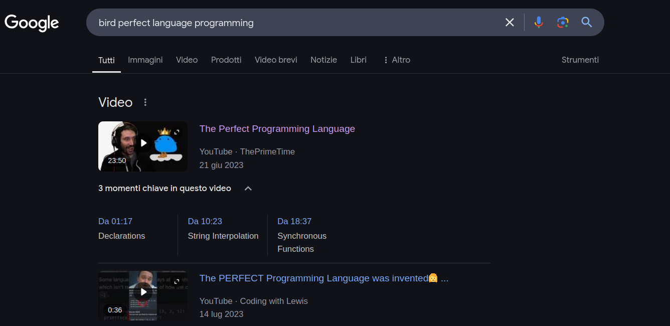 A Google search for &ldquo;bird perfect language programming&rdquo;